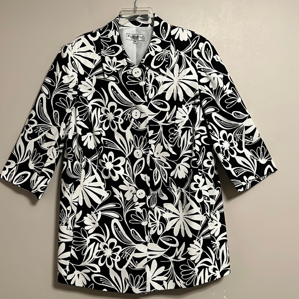 John Meyer Black &‎ White Floral Blazer 3/4 Sleeves Chunky Buttons Sz 16W